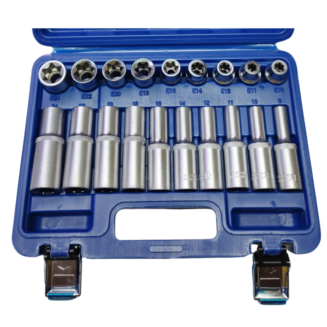 Juego de Copa Torx Largas y Cortas x 19 Piezas Coltools