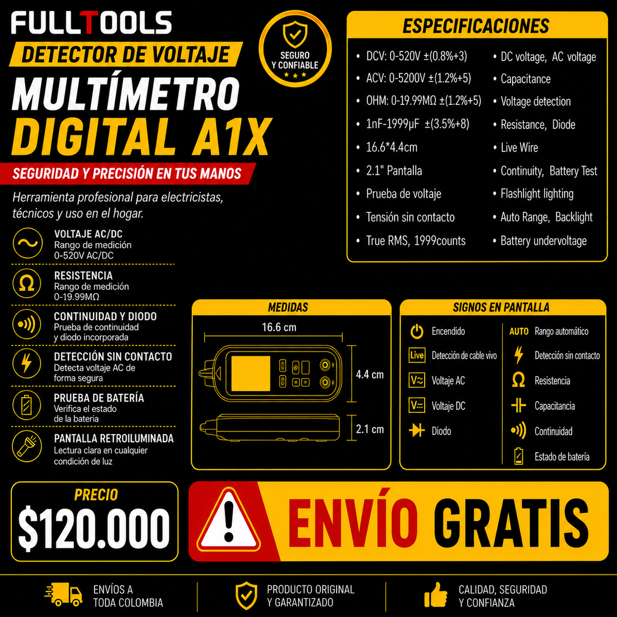 Multímetro Inteligente Autorango Con Detector de Fase Fulltools Coltools Precio Mayorista