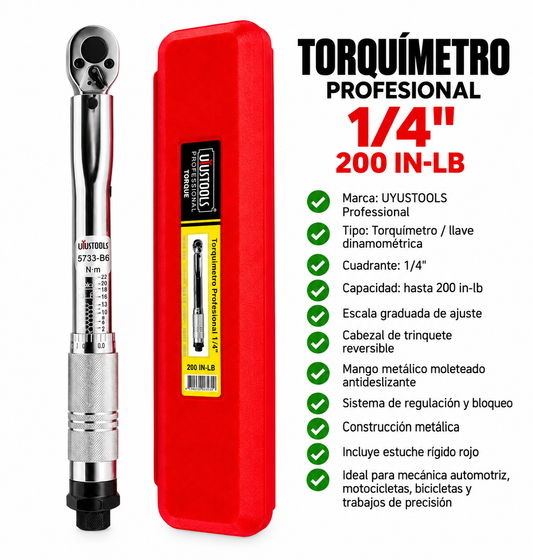 Torquimetro Profesional Uyustools 1/4" 200 IN-LB