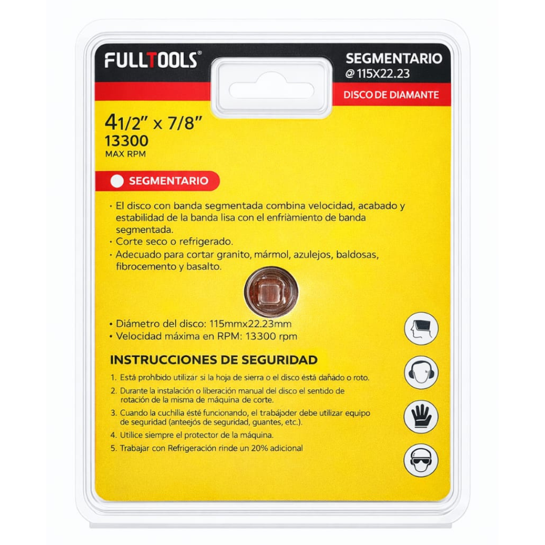 Disco Diamantado Segmentario Marca Fulltools  Coltools 4 1/2