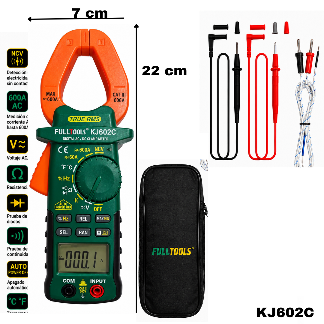 Pinza Amperimétrica Digital AC/DC – TRUE RMS KJ602C Precio Mayorista