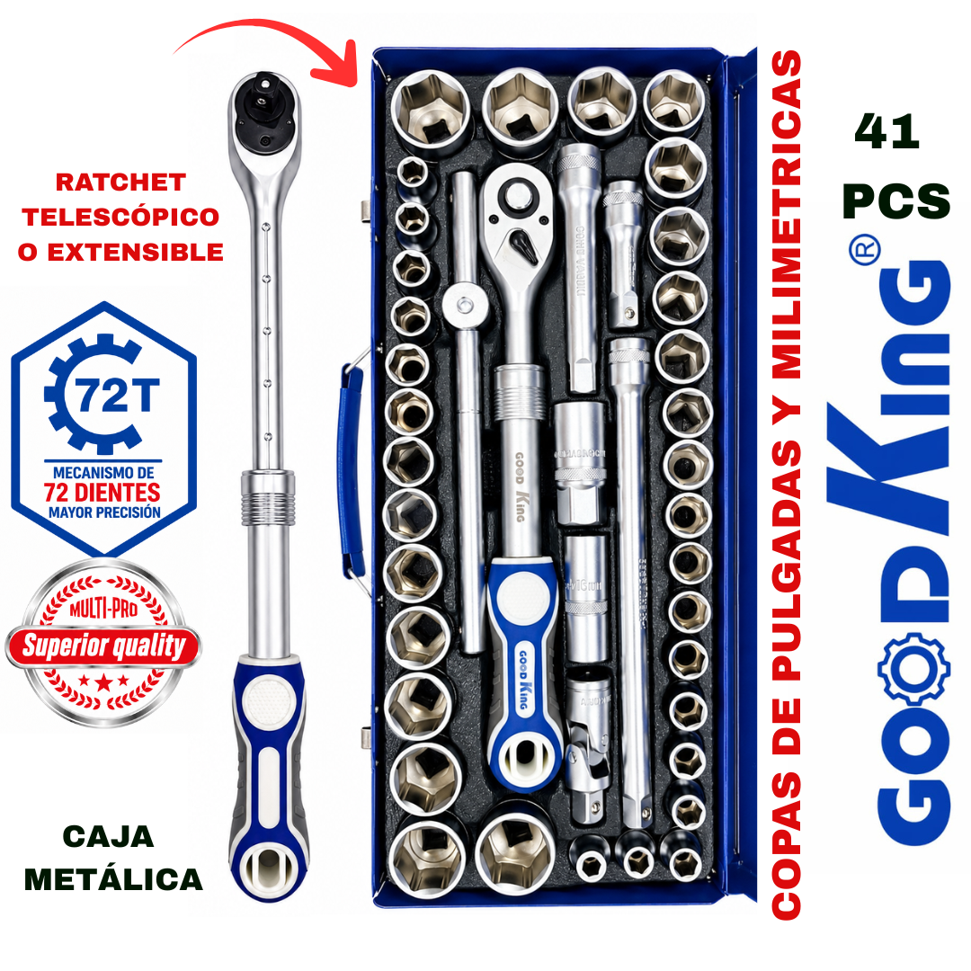 Juego de Ratchet Good King  Herramientas x 41 Piezas Para Trabajo Pesado (Ratchet Telescópico o Extensible)