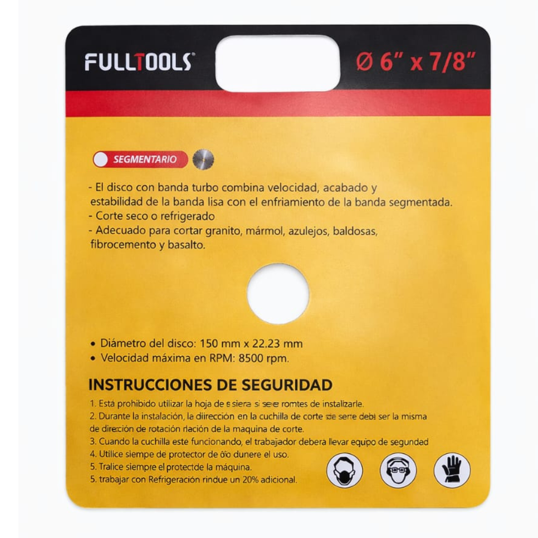 Disco 6" Diamantado Segmentario Marca Fulltools  Coltools