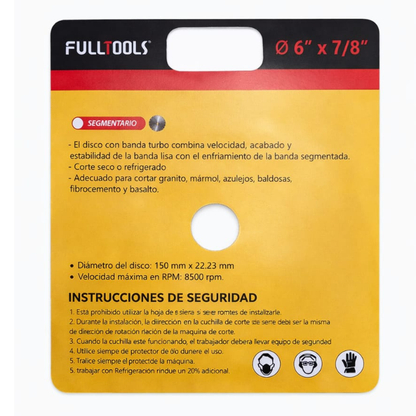 Disco 6" Diamantado Segmentario Marca Fulltools  Coltools