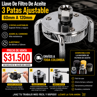 Llave Araña Saca Filtro de Aceite 60 - 120mm Coltools