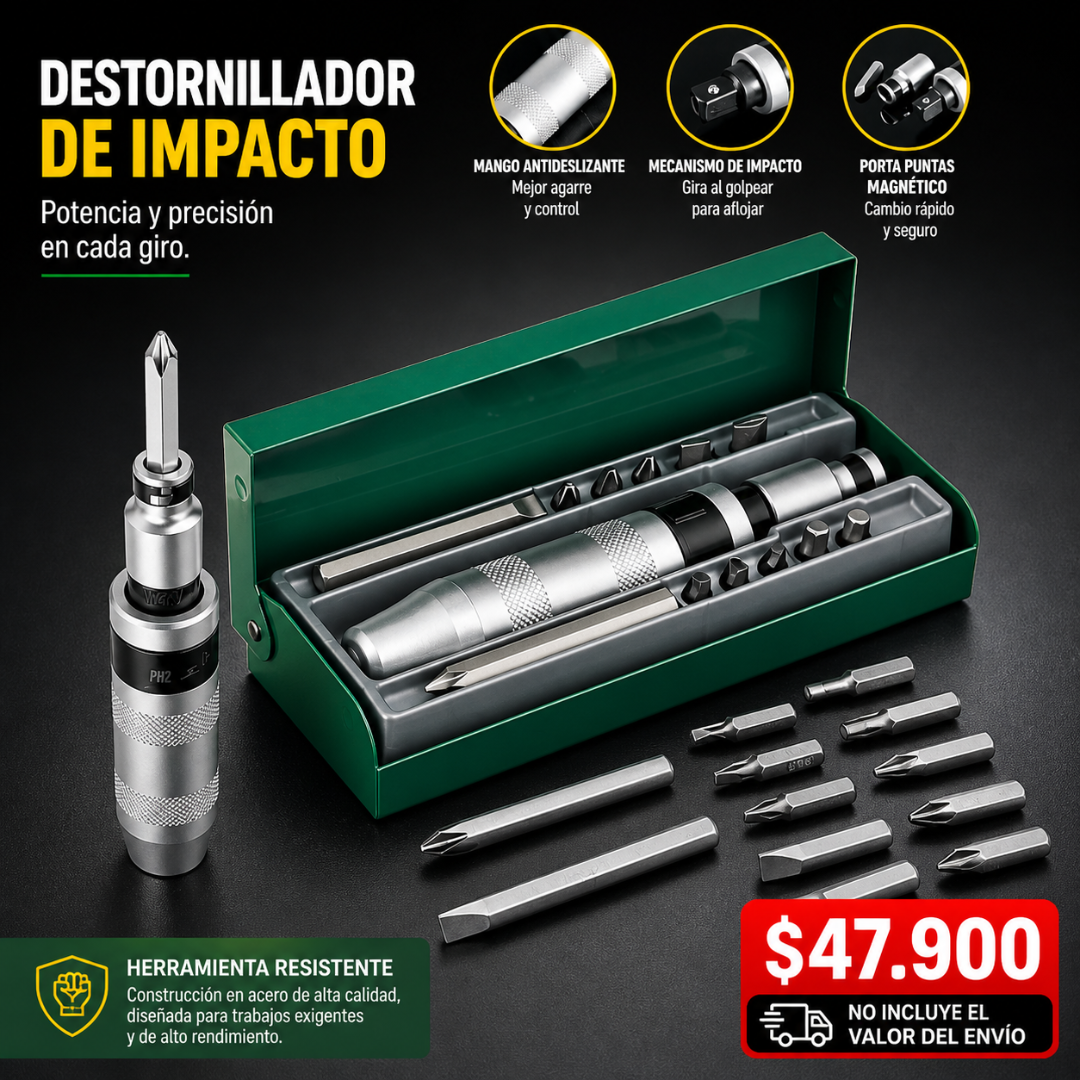 Destornillador De Impacto Para Trabajo Pesado 12 puntas Cuadrante  1/2